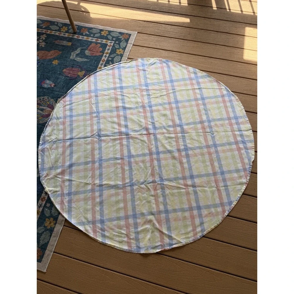 Vintage Pastel Plaid Round Tablecloth 55